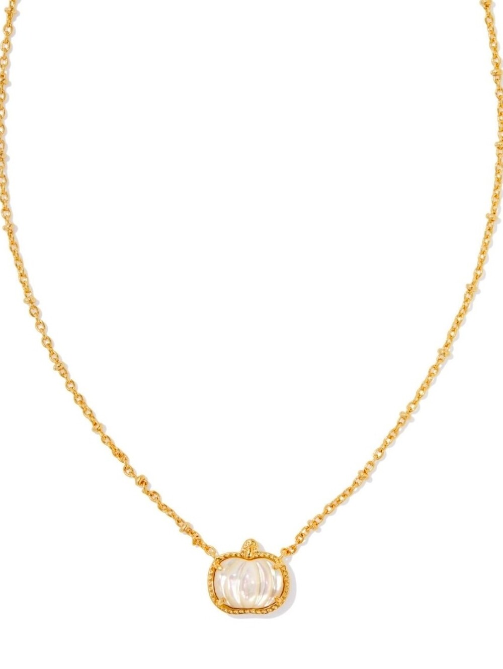 Kendra Scott Pumpkin Gold Short Pendant Necklace in Ivory Mother-of-Pearl